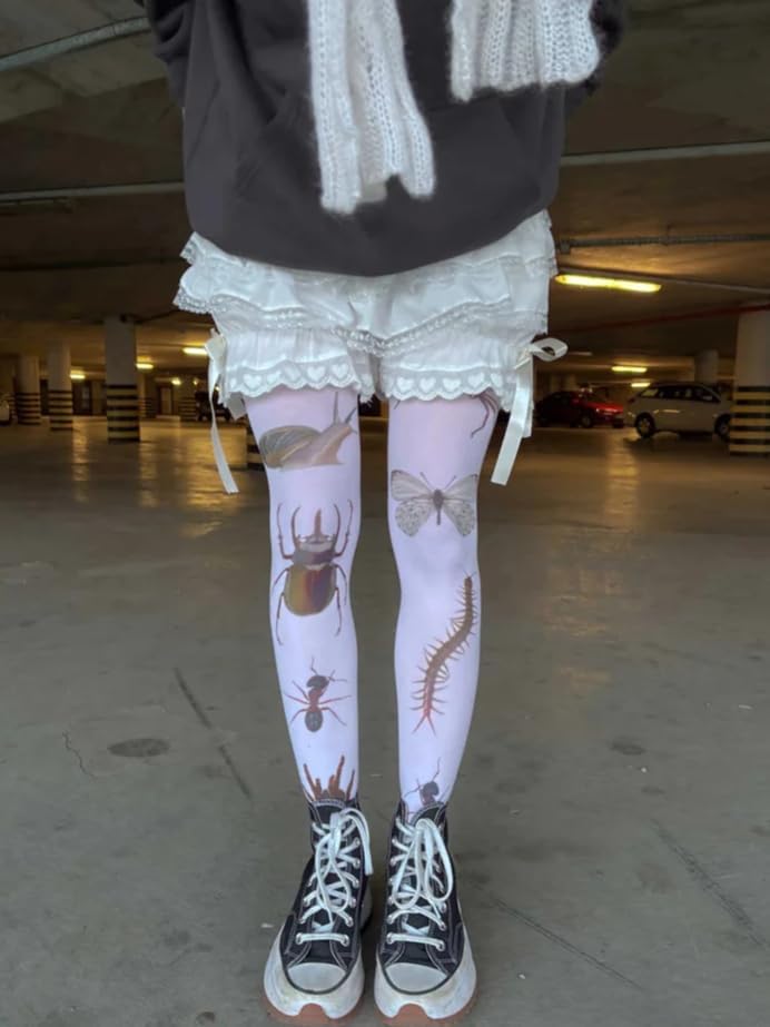 TYATVS Womens Whimsy Twee Funky Tights Emo Goth Patterned Stockings Whimsical Clothes Y2k Grunge Aesthetic - Image 1